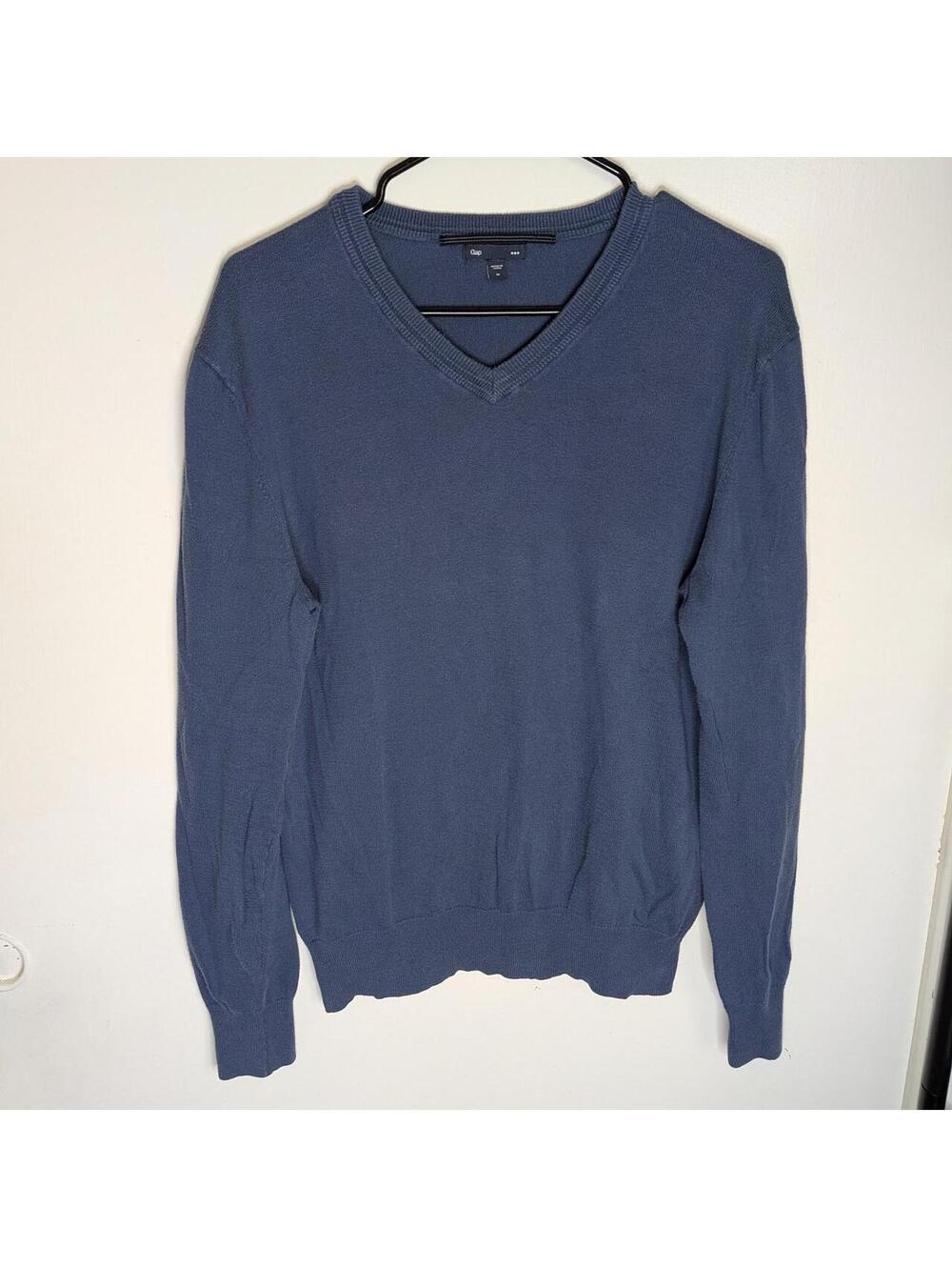Gap 2000s Blue 100% Cotton V-Neck Sweater Men’s M Y2K Preppy